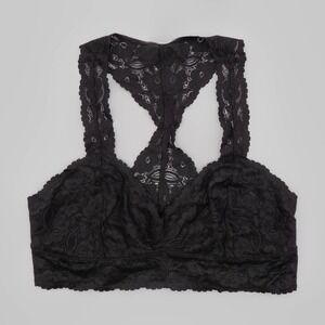 Free People Cross Dye Galoon Lace Racerback Bra Size M Black Women